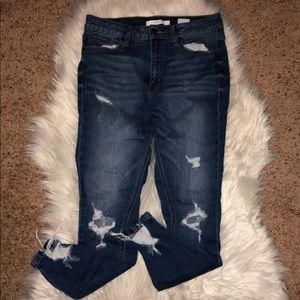 Distress dark wash cropped jeggings